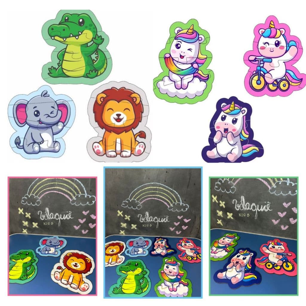 Kit 3 Jogos Quebra Cabeça Safari Baby Bebê Animais Infantil em madeira Mdf (3 unidades)