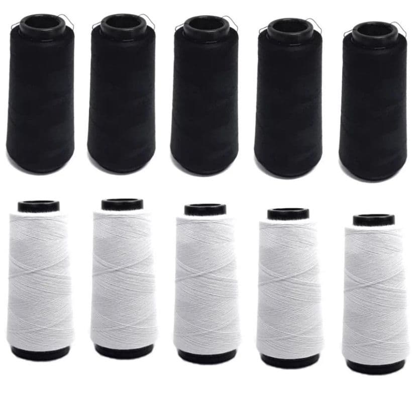 Kit 10 Linha de Costura Preto e Branco - 120 Poliéster 2000 Jds - Para Reta