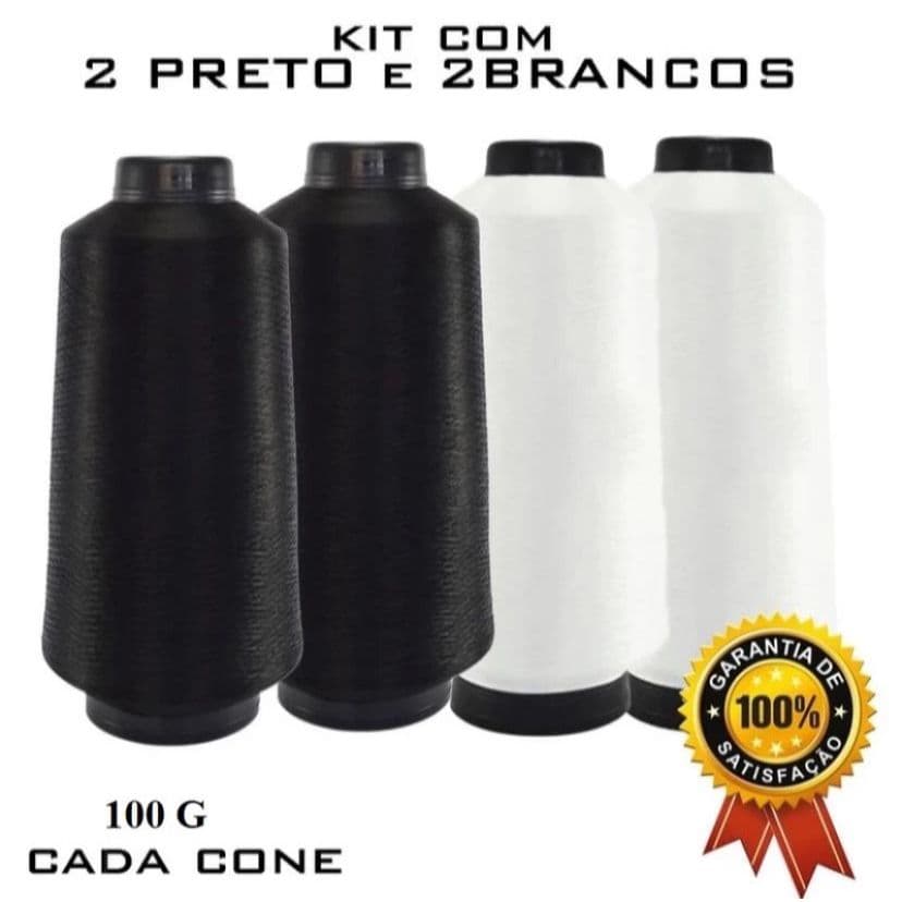 Fio Para Overlock 100% Poliéster Kit 4 Cones Branco e Preto - Wlamar - Overloque