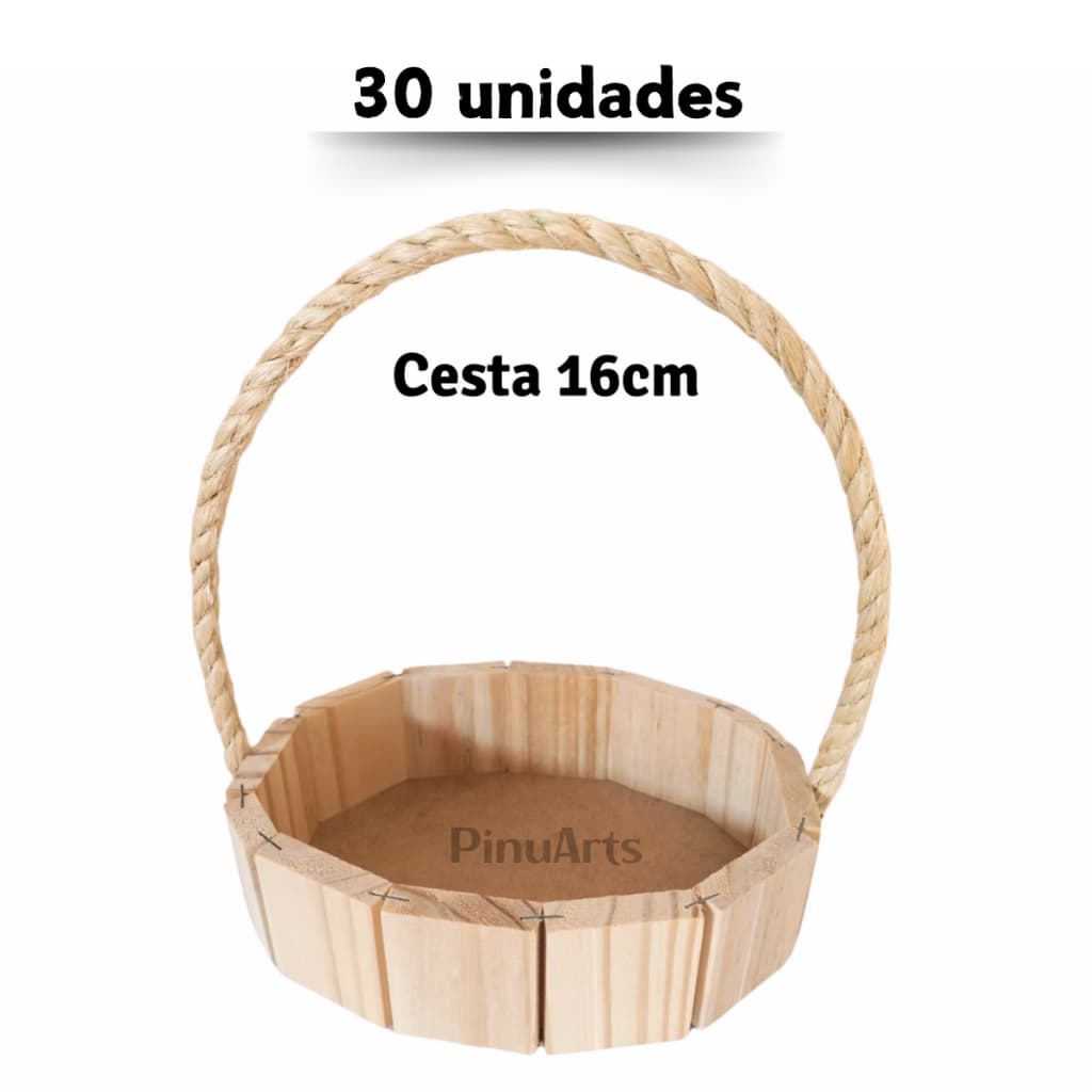 Kit com 30 Cestas de Madeira Pinus 16cm Para Presentes de Natal e Decorações em Geral