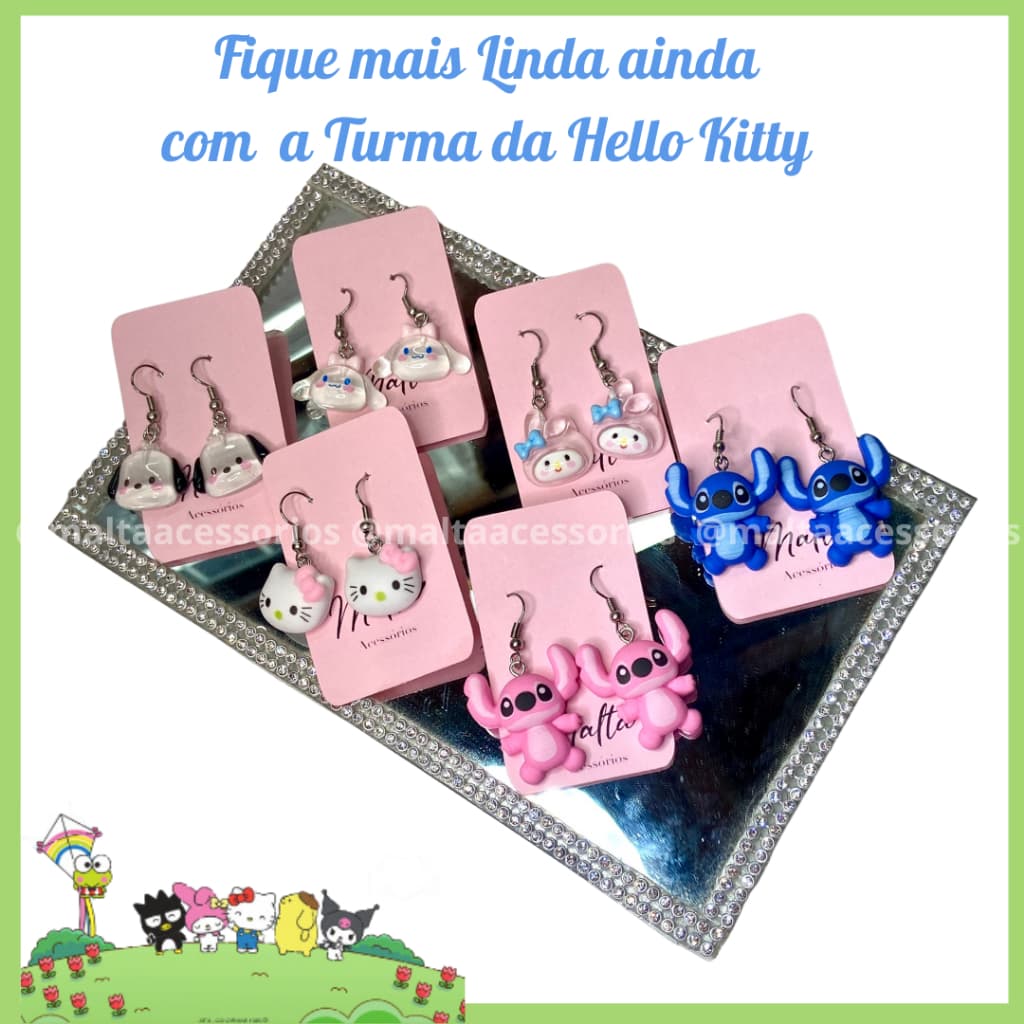 Brinco Stitch,infantil, princesas, ursinhos carinhosos, Connjunto, colar hello kitty brinco hello kitty,Kuromi, angel
