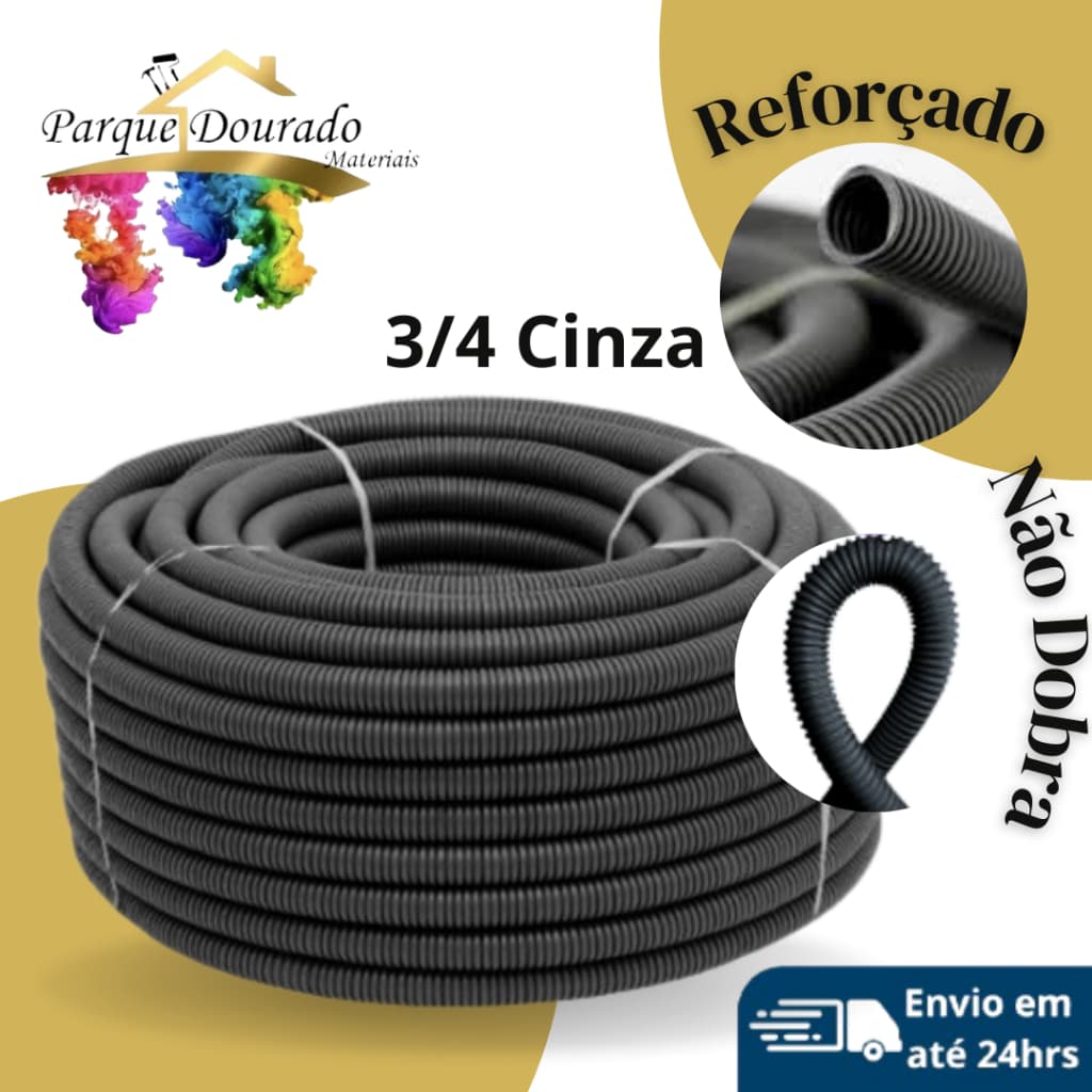 Conduíte Corrugado Reforçado Cinza- Eletroduto 3/4 - Tecnoprado