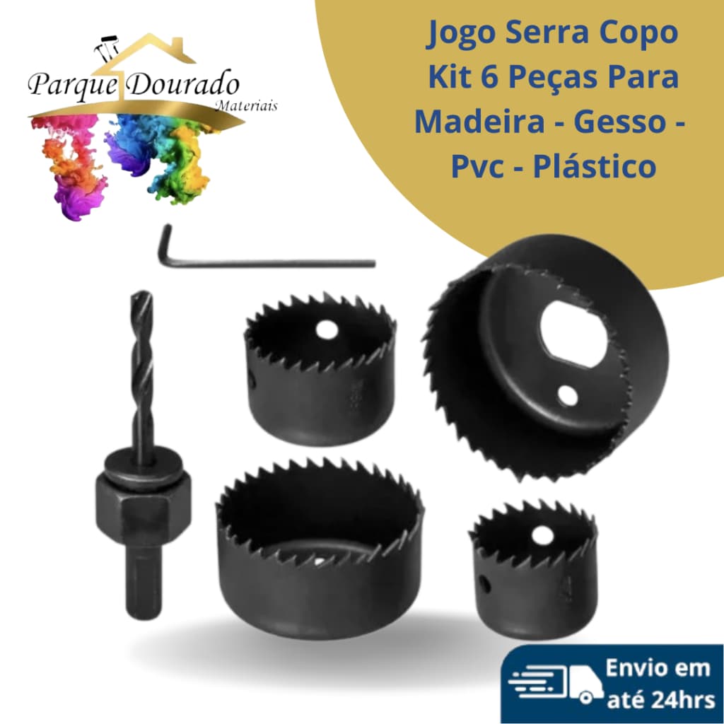 Jogo Serra Copo Kit 6 Peças Para Madeira - Gesso - Pvc - Plástico