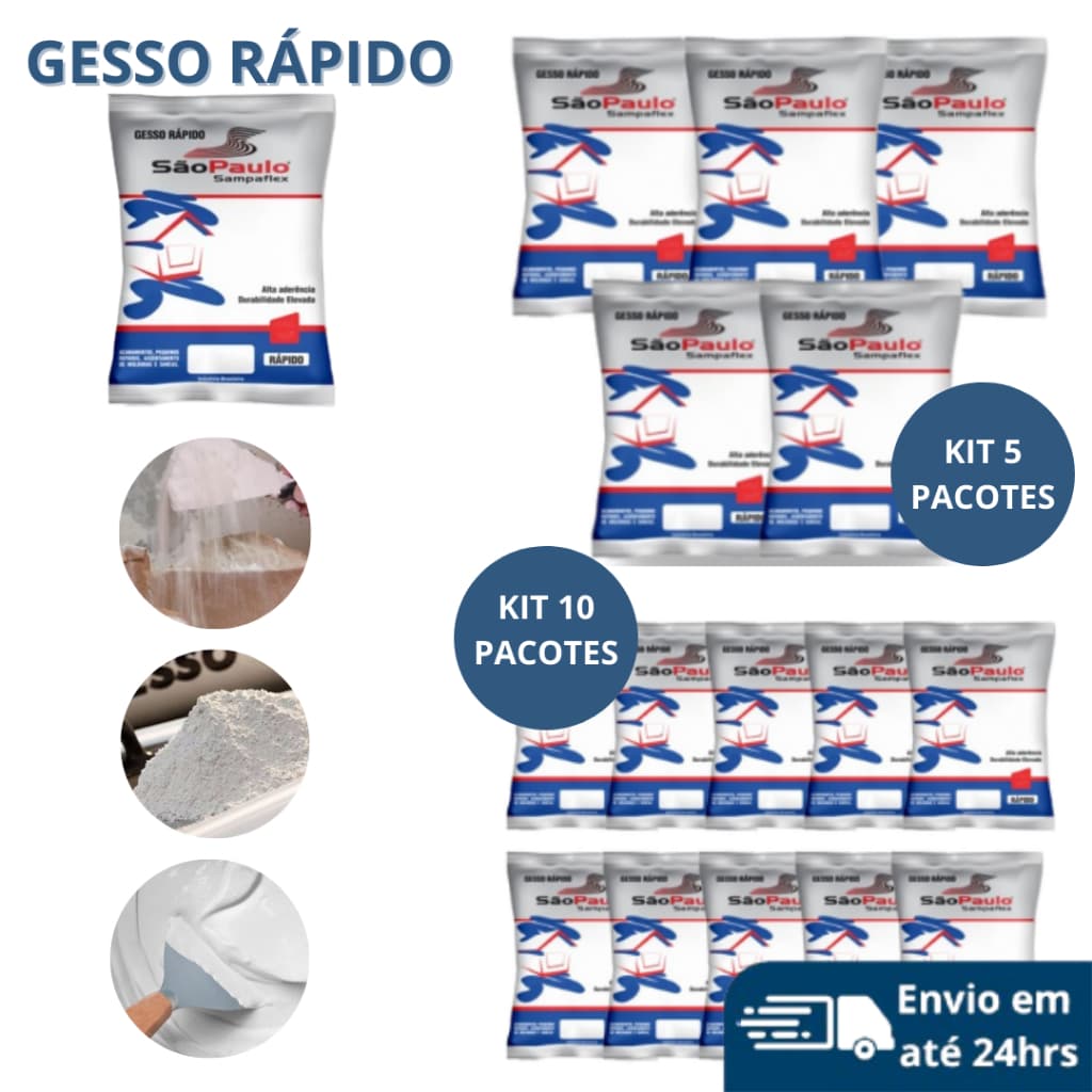 KIT GESSO EM PÓ SECAGEM RÁPIDA 1kg - 5KG OU 10KG PARA ARTESANATO, ACABEMENTOS E REPAROS