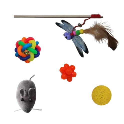 Brinquedos Interativos para Gatos Bolinha com Guizo Ratinho Com ou Sem Varinha Libélula Kit 4 ou 5 brinquedos