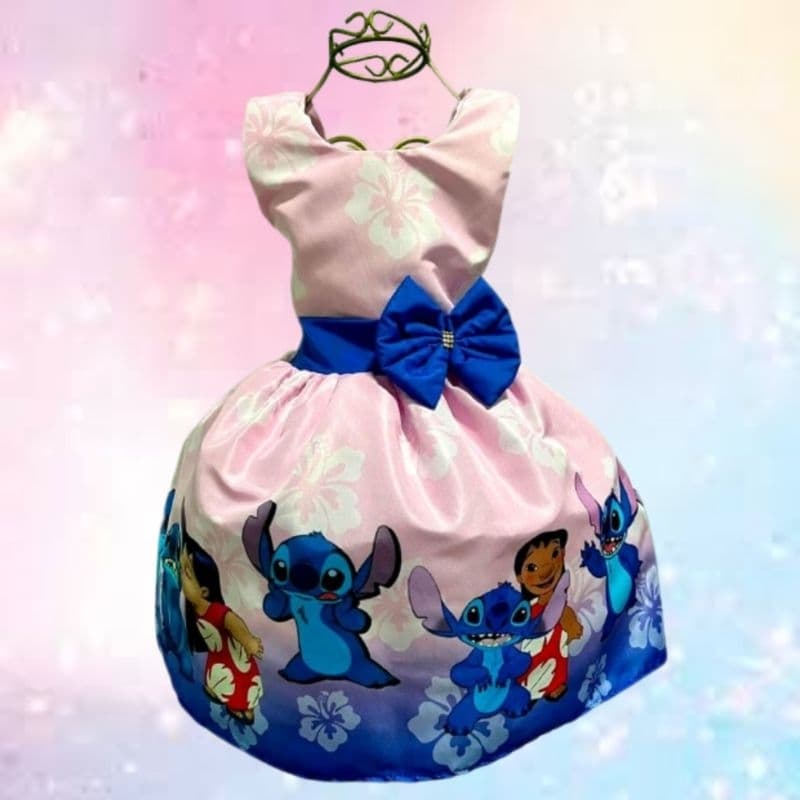 Vestido Lilo e Stitch Infantil Temático Personagem Festa