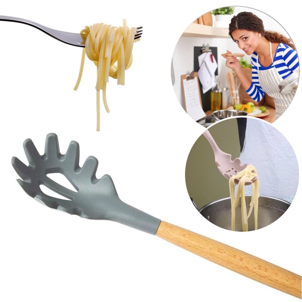 Garfo P/ Massa De Silicone Cabo De Bamboo Utensilio Cozinha