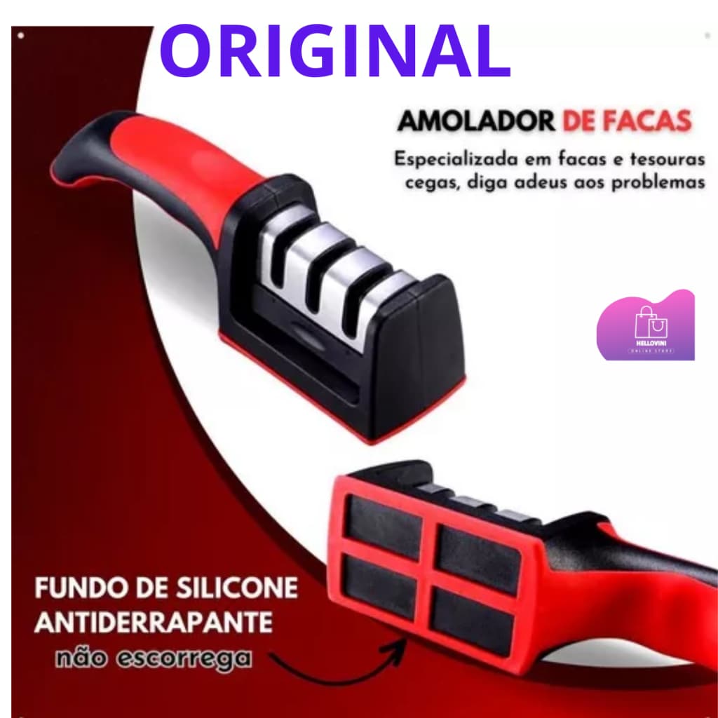 Amolador Afiador De Facas Em Aço Inox Com 3 Afiadores Original