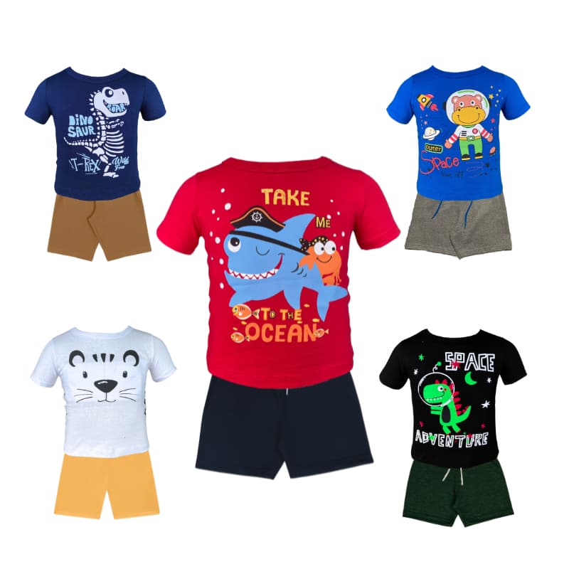 Kit 10 Peças Roupa Infantil Menino 5 Camisetas+5 Bermudas Alta Qualidade Kit com 5 Conjuntos Criança