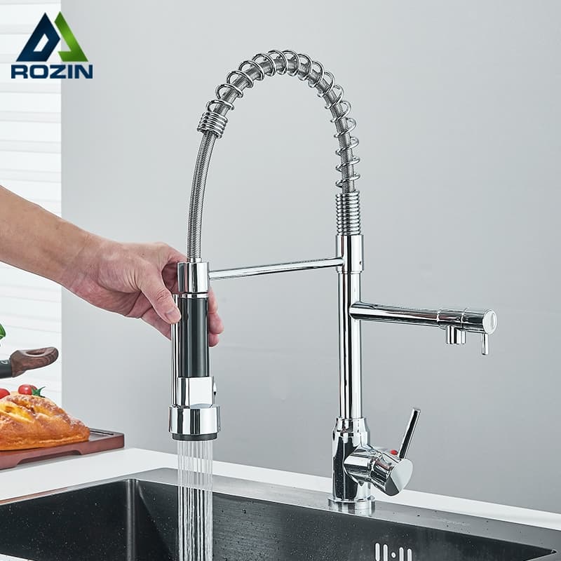 Torneira Cozinha Gourmet de Bancada Monocomando com Spray Extensor–Cromado, Mista Água Quente/Fria