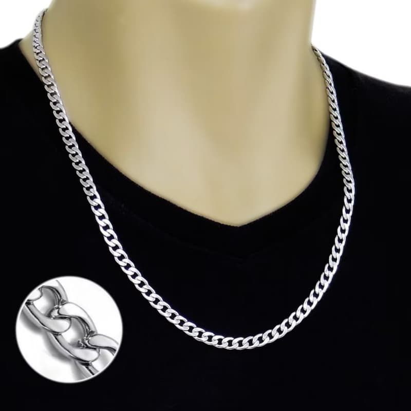 PRATA POLIDA E PRENSADA 4mm Inoxidavel Corrente cordão colar correntinha fina