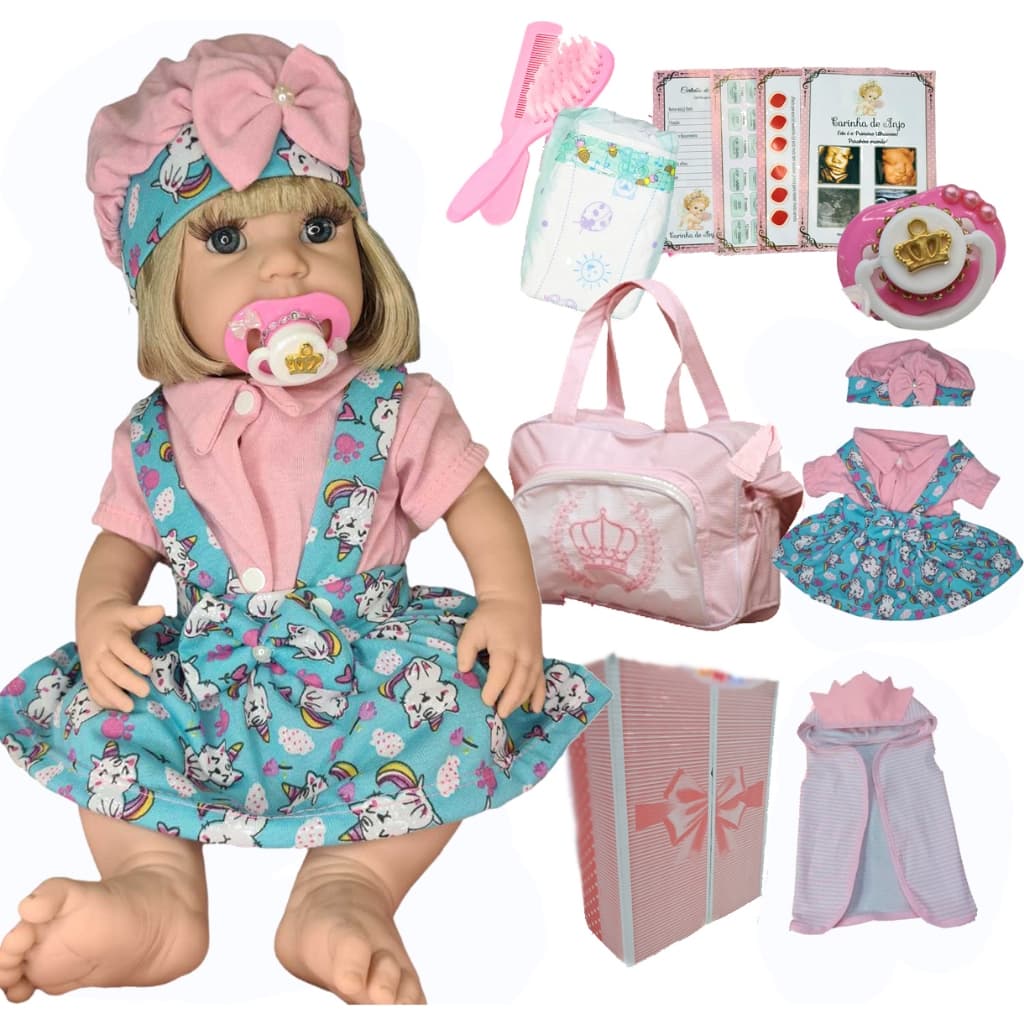 Boneca Bebe Reborn Acessorios  Princesa Loira Negra Morena