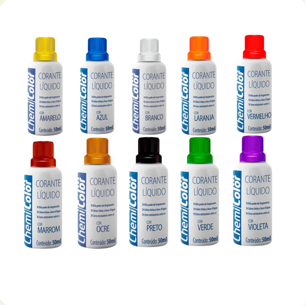 Corante Líquido Base d'água Cores 50ml ChemiColor