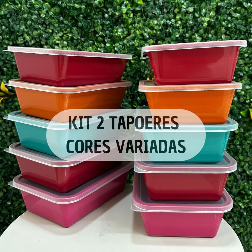 2 Unidades Tapoer Retangular 1200ml Mantimentos Vasilhas Plásticas Cores Variadas