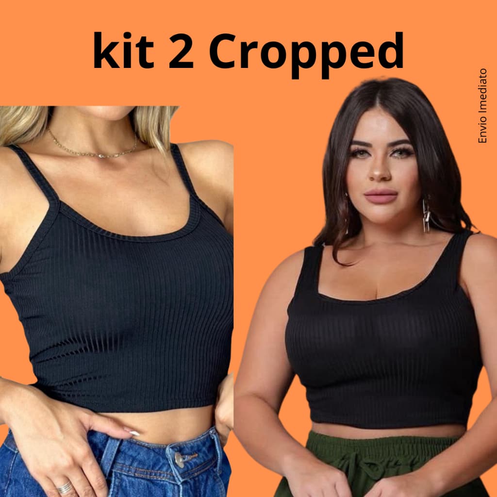 Kit 2 Cropped Top Feminino Canelado de Alcinha com Bojo Academia