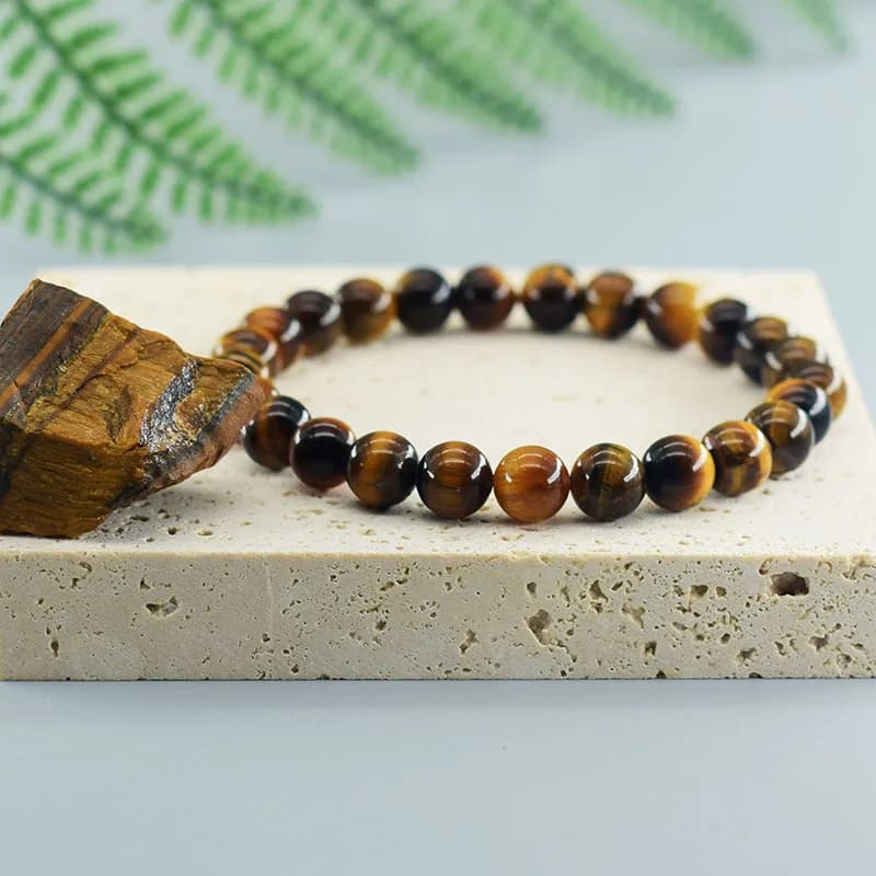 Pulseira De Bolinha Pedras Naturais Olho De Tigre