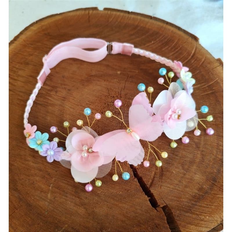 tiara/faixa jardim encantado aramado flores e borboletas laço de cabelo infantil