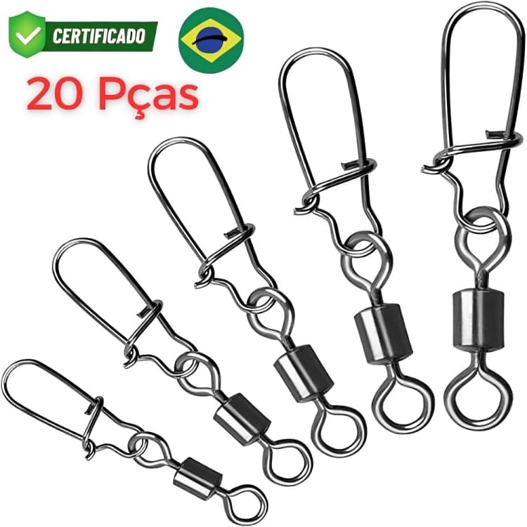 20 PCS Conectores de Pesca com Rolamento Giratório – Pinos Fortes em Aço Inox