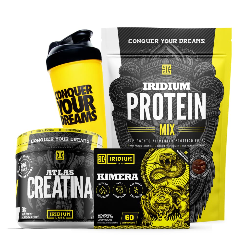 Kit Iridium Whey Protein Mix e Kimera Thermo e Creatina 90g e Coqueteleira Copo Único