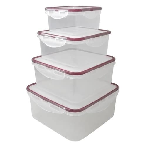 Conjunto de 4 Potes Hermético com Trava e Silicone Quadrado - Fratelli