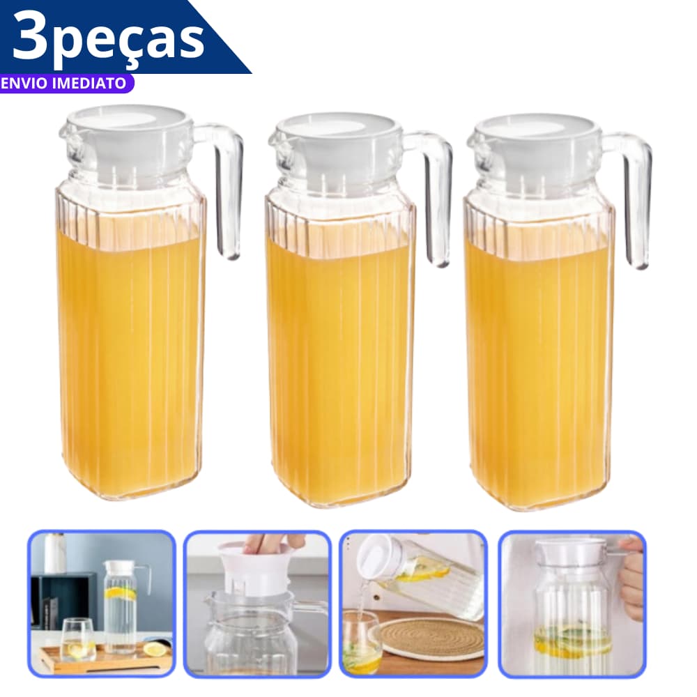 Kit Com 3 Jarras 1 Litro Resistente Vidro Transparente Design Clássico