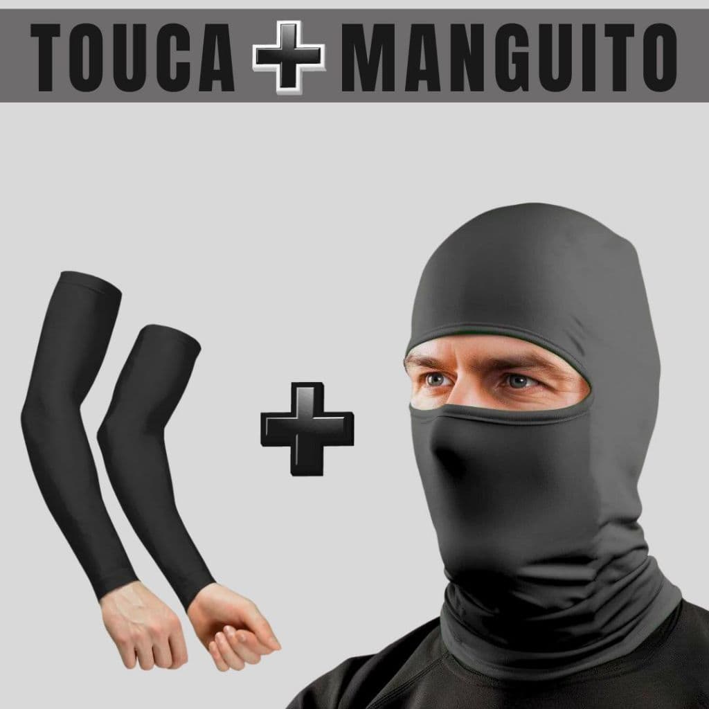 Kit Manguito uv + Touca Ninja balaclava Preta- Proteção solar Uv 50+