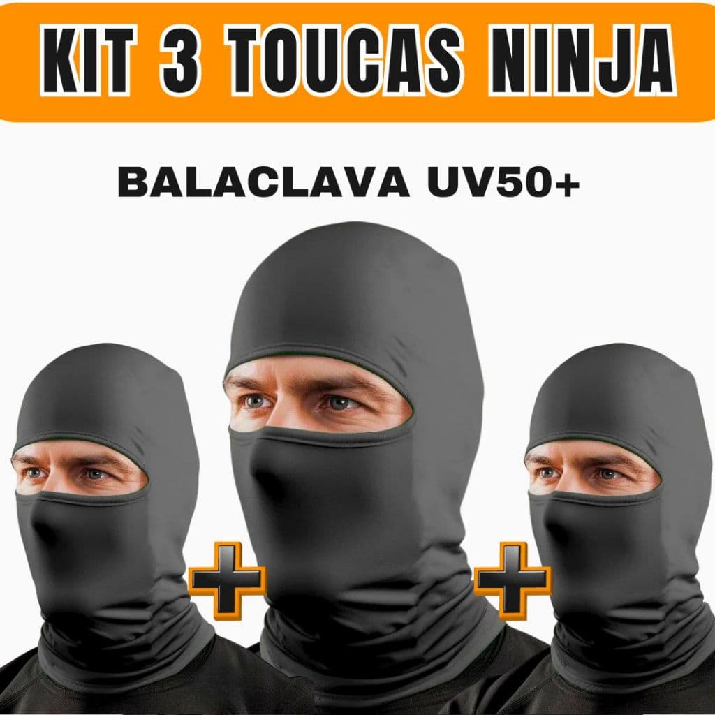 kit 3 Toucas Ninja balaclava Preta - touca - Proteção solar de Rosto - Uv 50+