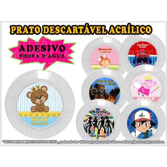Prato Pratinho de Bolo Personalizado Acrilico Sobremesa 15 cm
