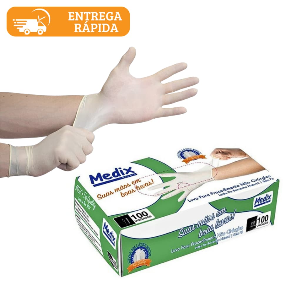 Luva Látex Procedimento Descartável Sem Pó Caixa Com 100 Unidades Medix