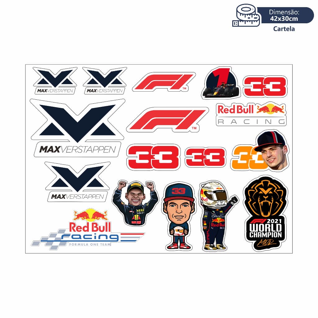 Cartela De Adesivos Max Verstappen F1 Carros Corrida Velocidade