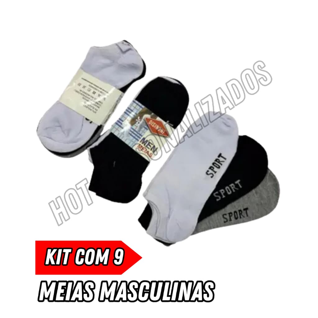 Kit 9 Pares Meia Soquete Cano Invisível Adulto Unissex Básica