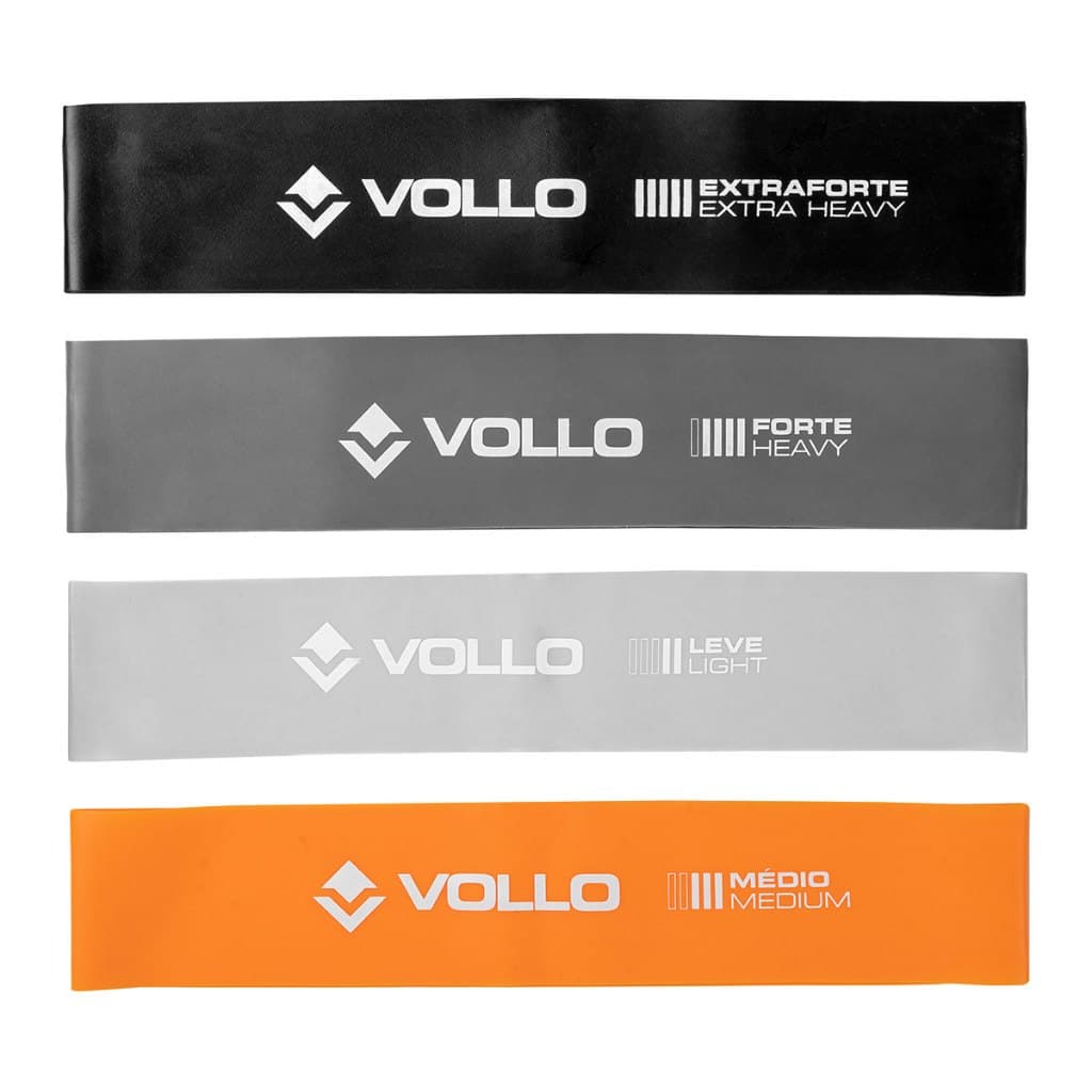 Kit 4 Faixas Elásticas Mini Bands Mais Força Muscular Níveis Fraco Médio Forte Extraforte Vollo