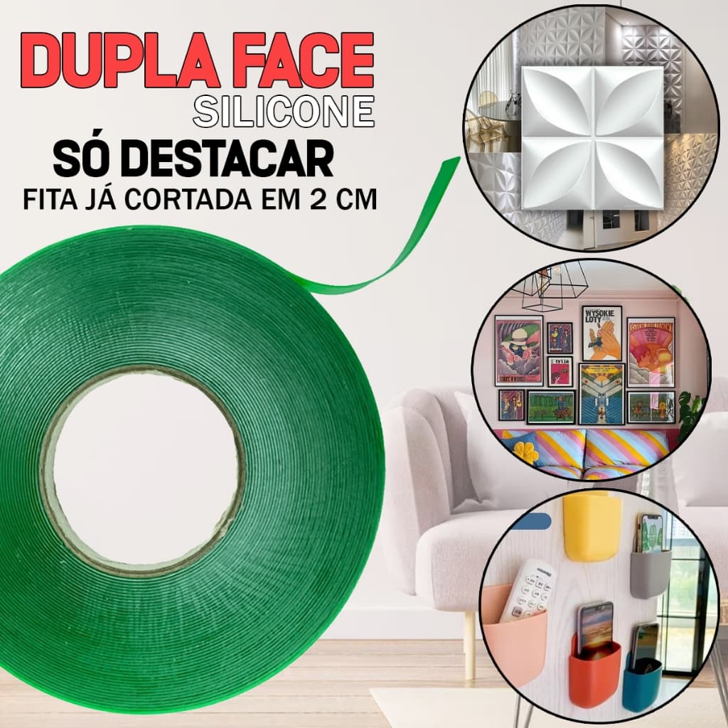 Fita Dupla Face Silicone Extra Forte 8mm x 20 metros