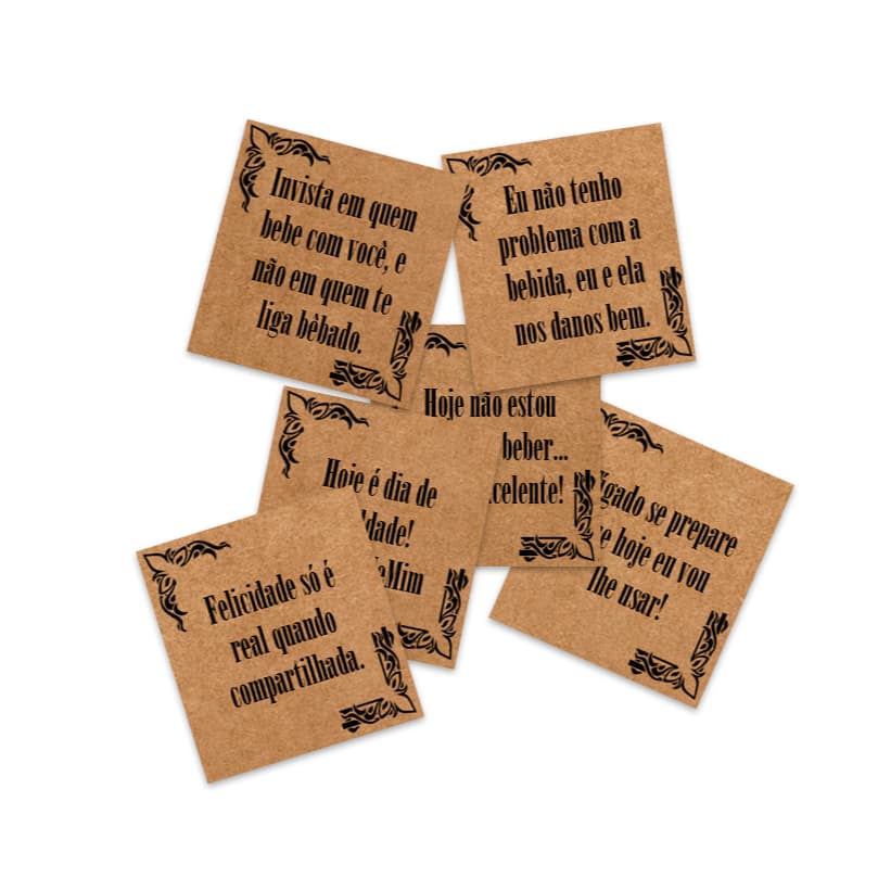 50 tags diversas frases para bebidas papel kraft 5x5