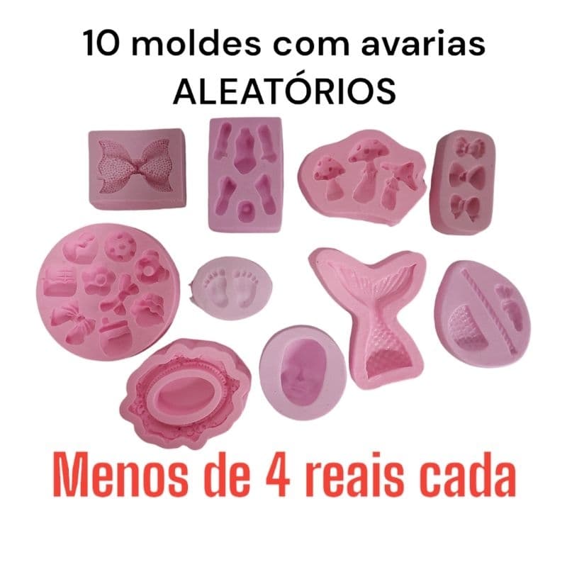 10 moldes de silicone aleatório com avarias/ molde desapego tamanho p e m.