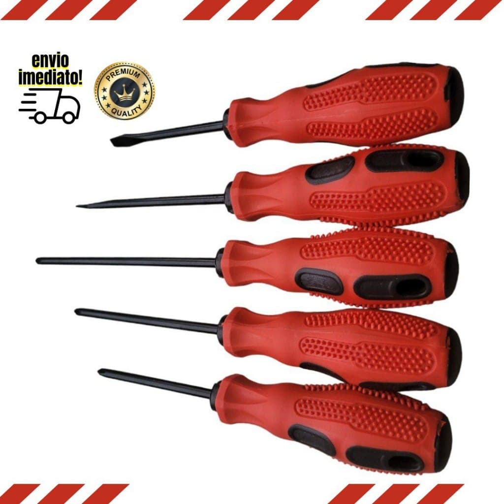 Chaves De Fenda E Philips antiestático Kit Com 5 Peças- Cabo emborrachado e pontas imantadas