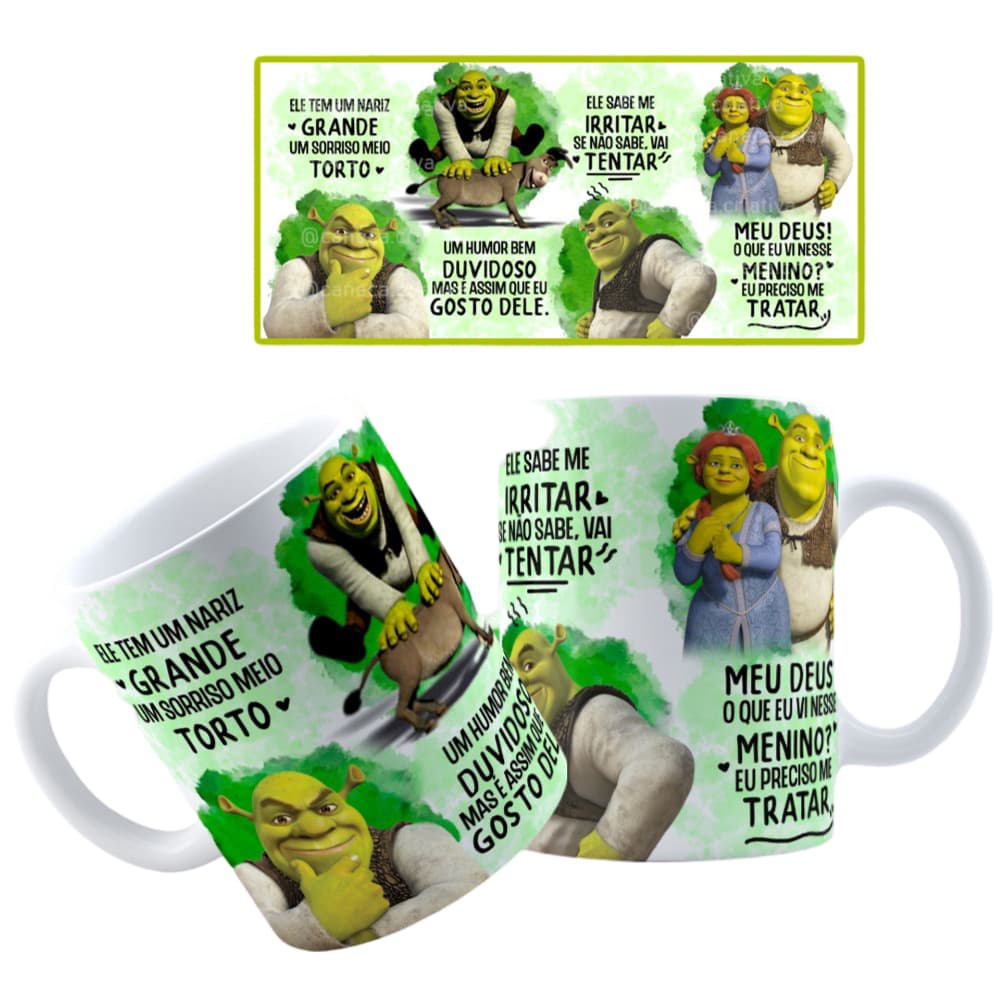 Caneca Divertida Shrek e Fiona Xícara Personalizada 325ml Presente/Lembrancinha