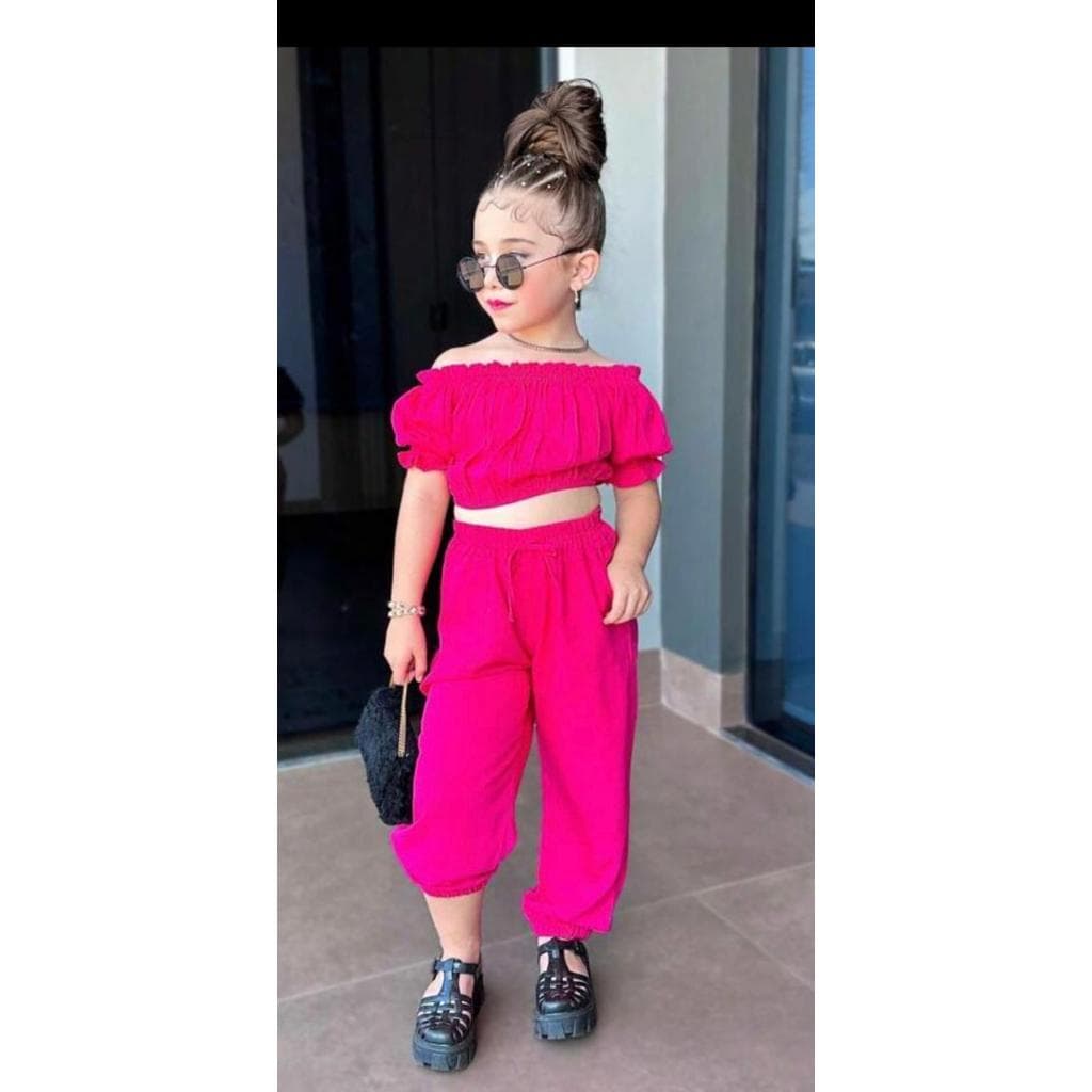 Conjunto Infantil Cropped e Calça em Tecido que Não Amassa do Tamanho 4 ao 12