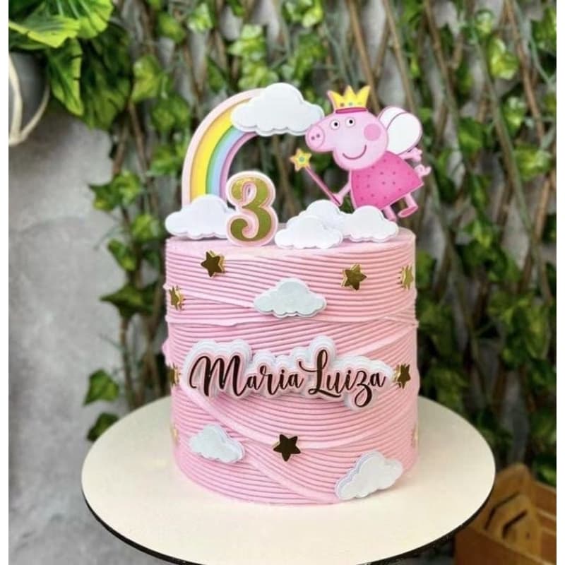 Topo Topper de Bolo Peppa Pig Fada em Camadas - Personalizado