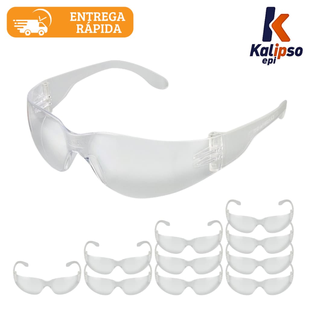 Kit 10 Óculos de Segurança Proteção Leopardo Kalipso Incolor e Cinza Epi Para Trabalho Obras CA 11268