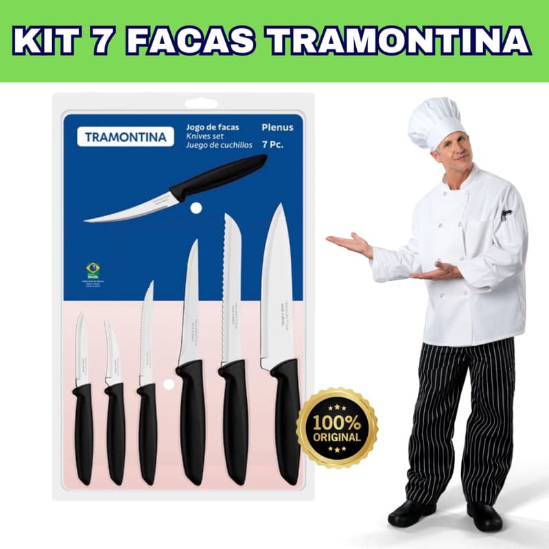 Kit Jogo de Facas Em Aço Inox 7 Peças Plenus Tramontina Faqueiro
