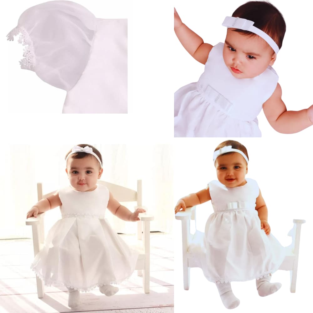Vestido Batizado Infantil Completo Batismo Menina Com Tiara