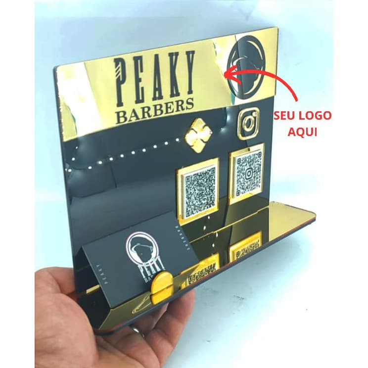 Placa QRCode Premium Pix e Instagram Personalizado com o seu logo e porta cartão PLACA QR CODE PIX E INSTAGRAN PERSONALIZADO COM O SEU LOGO  EM ACRÍLICO COM PORTA CARTÃO