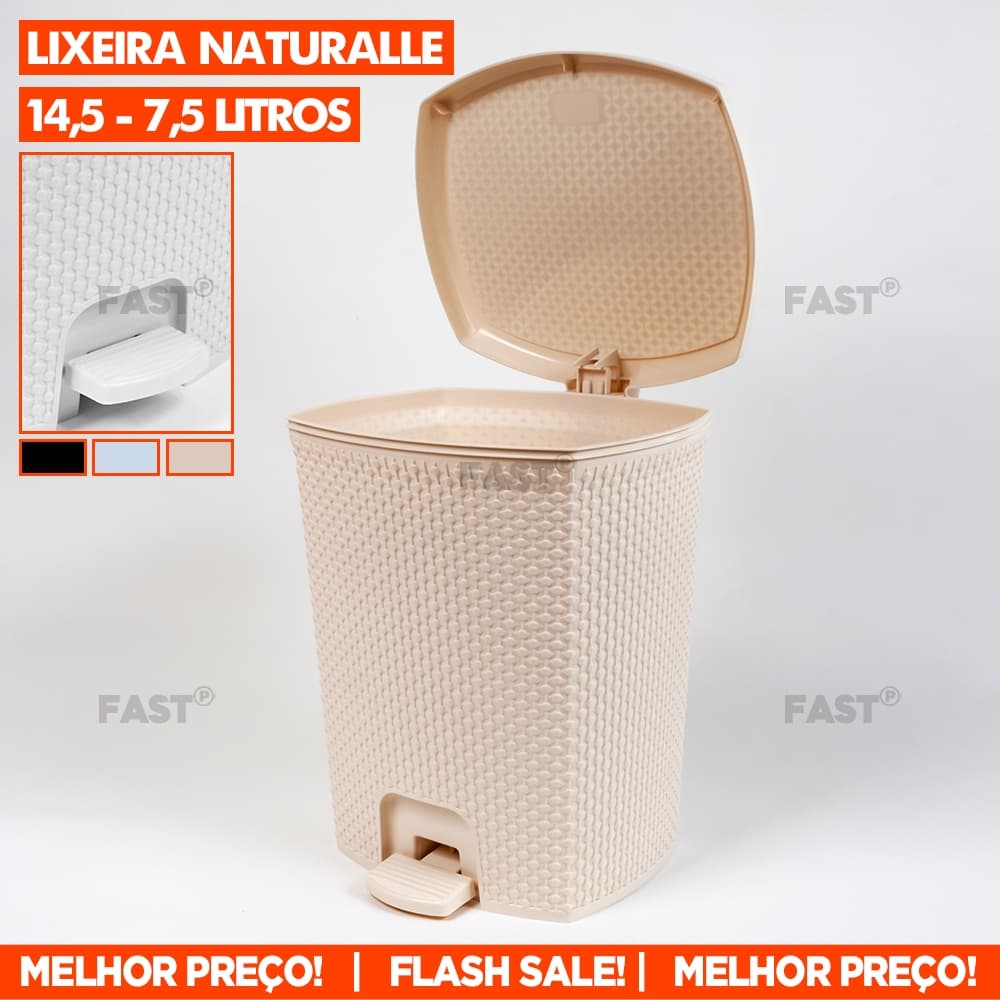 Lixeira Rattan Com Pedal 14,5 ou 7,5 Litros Lixo Multiuso Cozinha Banheiro Lavanderia Casa Plástico Resistente