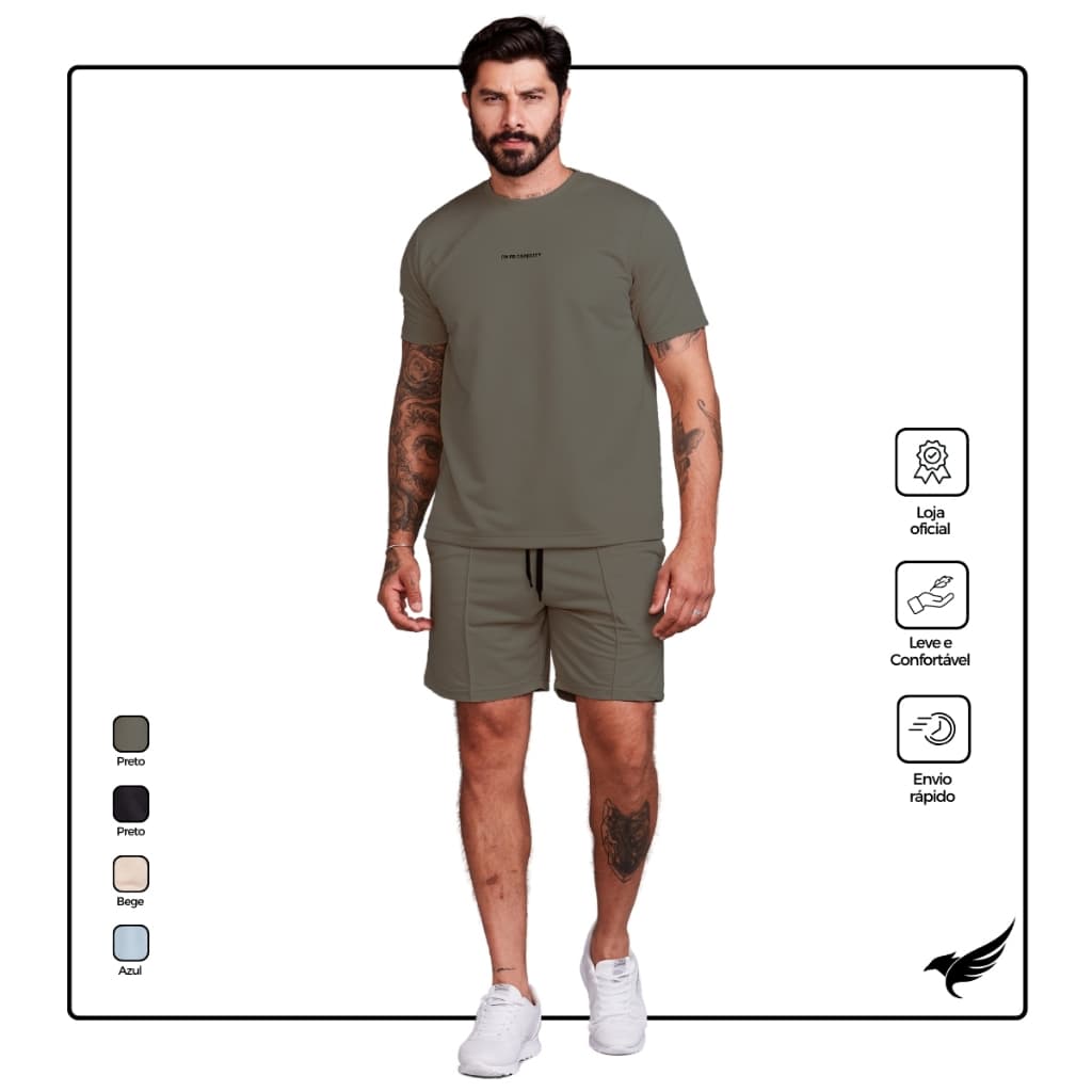 Conjunto masculino camiseta e shorts moletinho casual