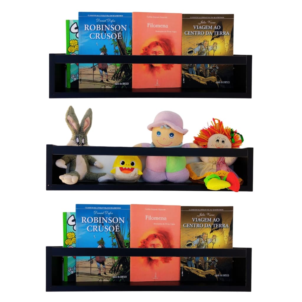 3 Prateleiras Revisteiros Infantis De Parede Nicho Livreiro Para Quarto De Bebê 55cm