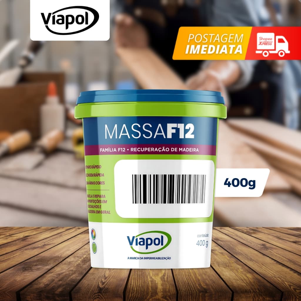 Massa F12 Calafetar Correção Madeira Viapol 400g Div Cores
