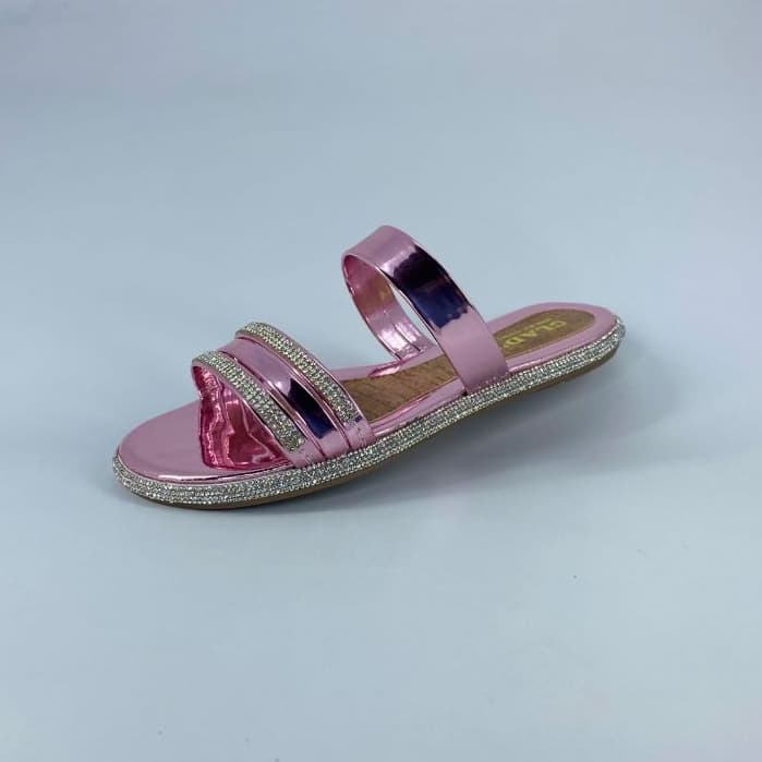 Sandália Feminina strass Rasteirinha Antiderrapante Brilho GliterRosa Rose Metal Dourado Nude Preto Branco