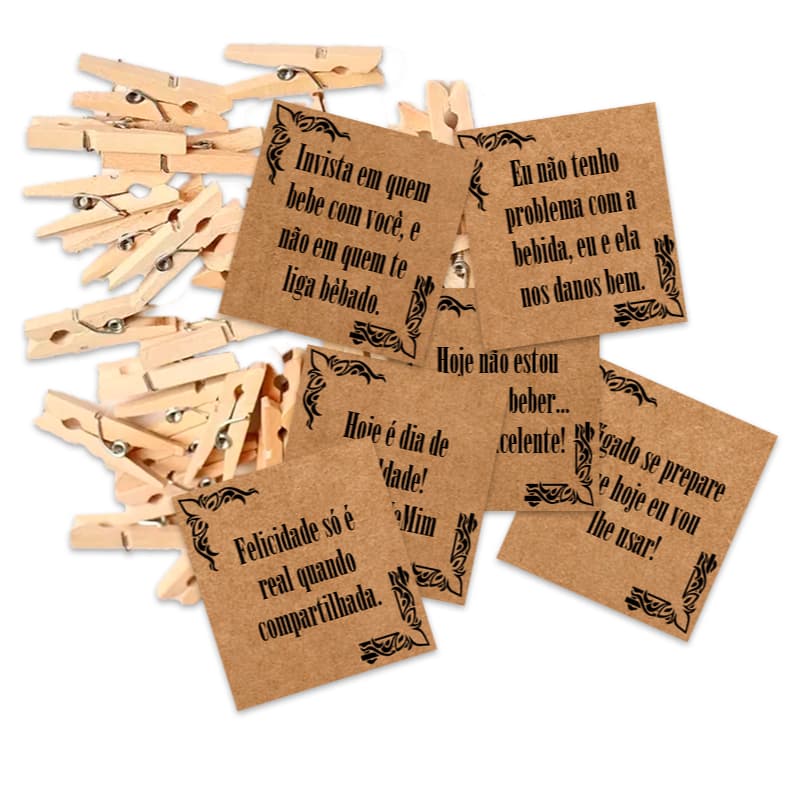100 tag frases para bebida papel kraft 5x5 com pregadores