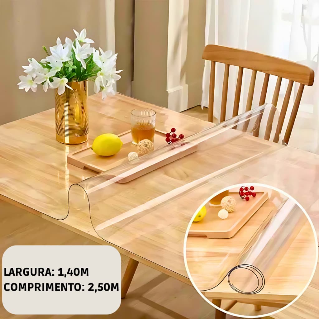 Plástico Transparente Cristal Pvc 0,60mm 2,50m X 1,40m Protetor Mesa Lona Cortina Chuva Impermeável